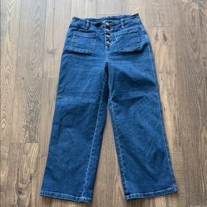 High-Waisted Wide-Legged Blue Denim Crop Jeans